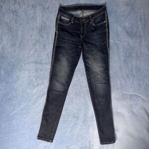 Bench Overhauled jeans Navy blue skinny jeans with gold stitching